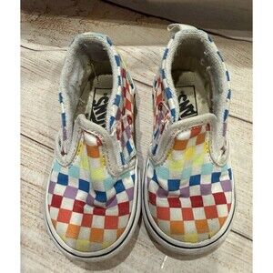 Toddler Vans Size 6 Plaid Rainbow Checks Rainbow squares slip on Skate Snakers